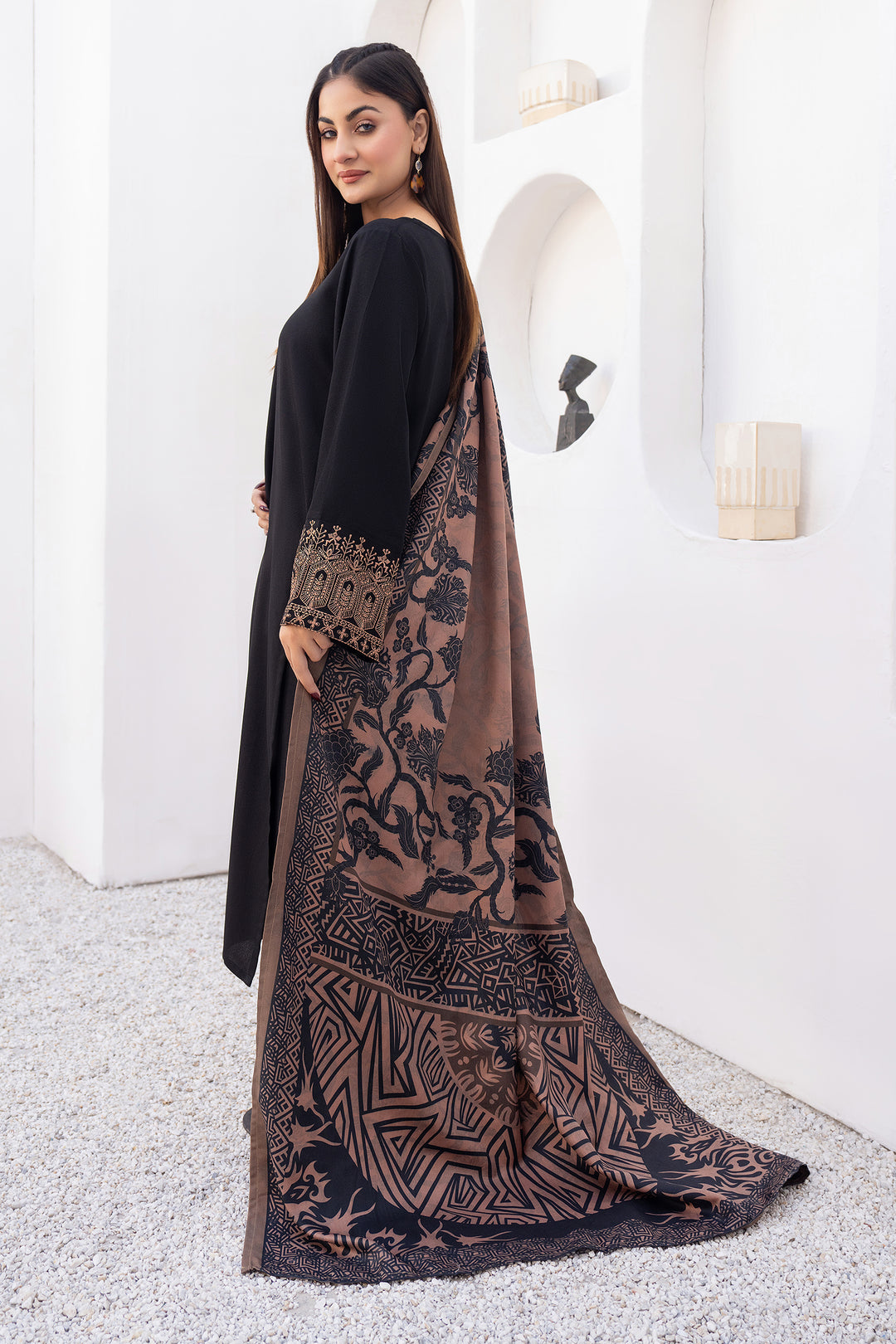 Black Digital Print Acrylic Shawl