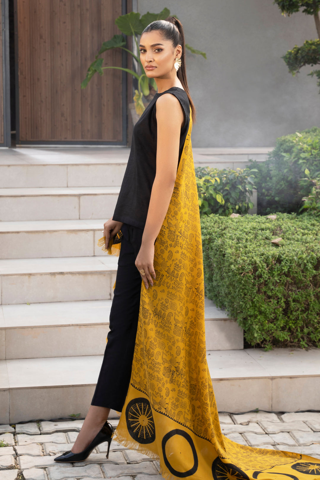 Mustard Shawl Block Print - SH0206