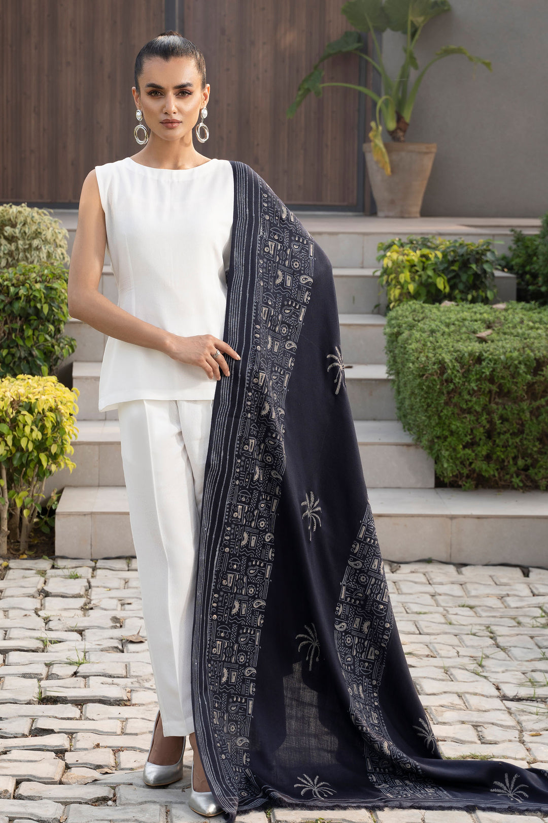 Navy Shawl Block Print - SH0207
