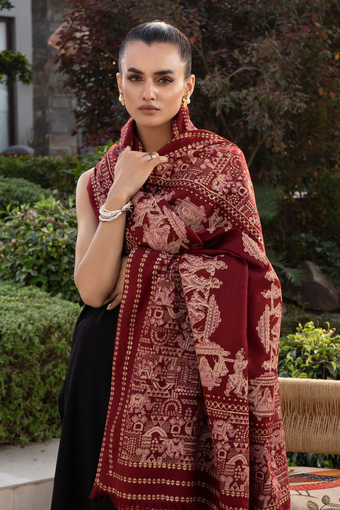 Maroon Shawl Block Print - SH0208