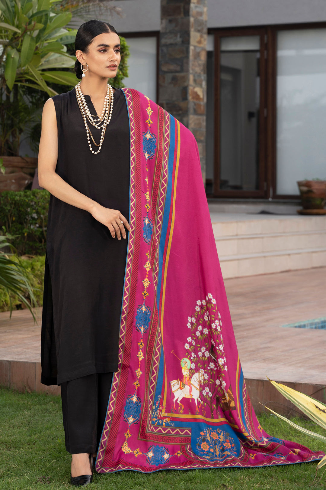 Dark Pink Shawl Silk - Digital Print - SH0262