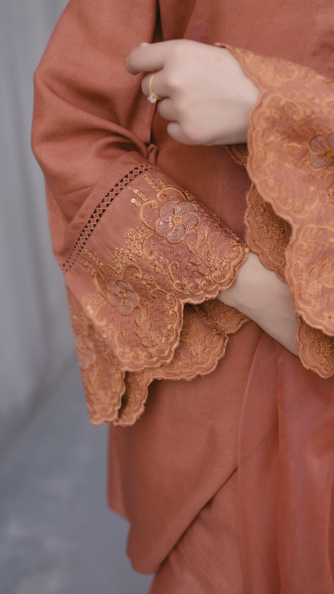 Rust Embroidery Raw Silk 3PC Suit