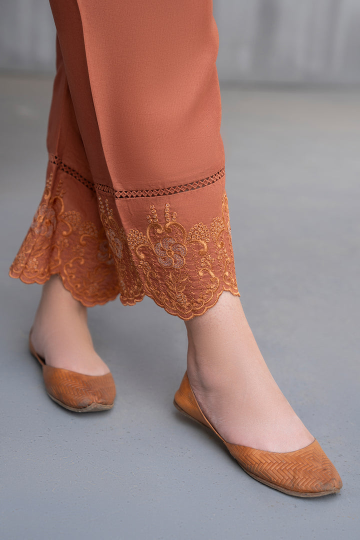 Rust Embroidery Raw Silk 3PC Suit