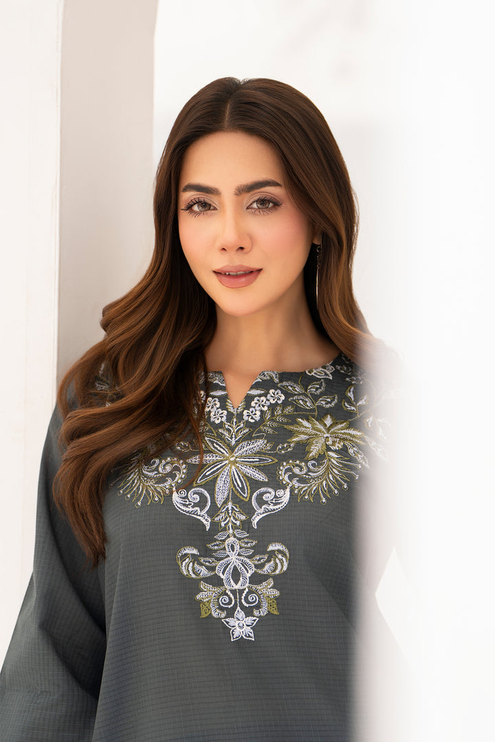 Grey Embroidery Cotton Slub 2PC Suit