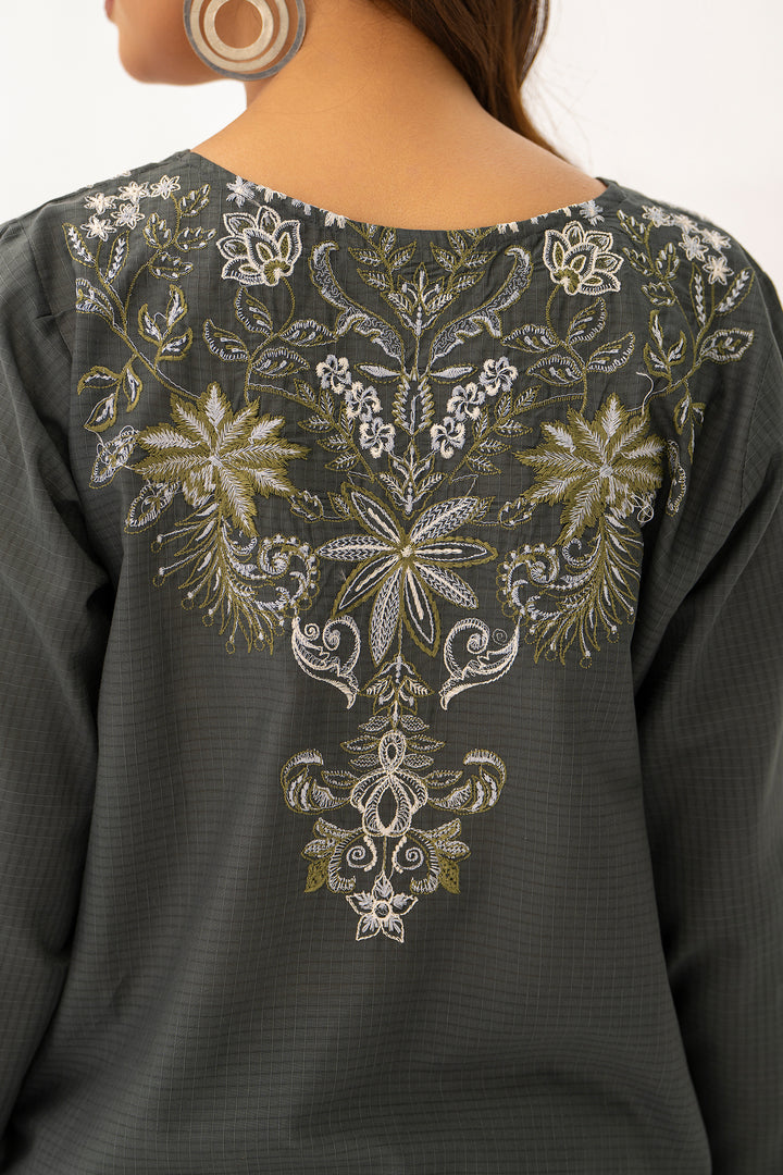 Grey Embroidery Cotton Slub 2PC Suit