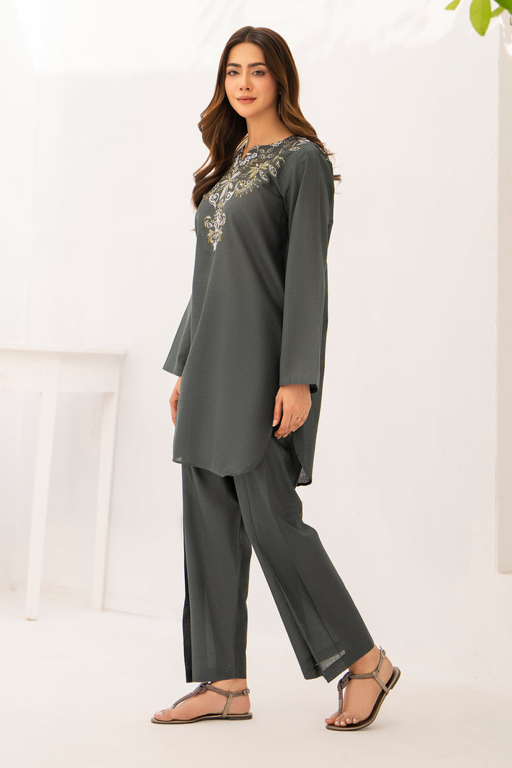 Grey Embroidery Cotton Slub 2PC Suit