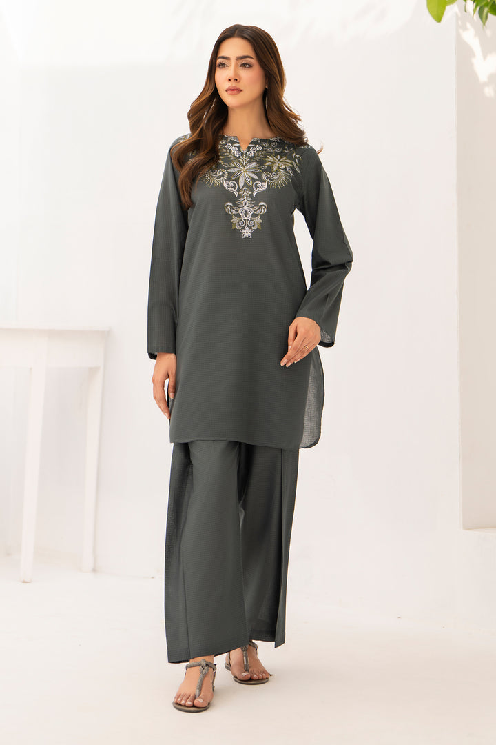 Grey Embroidery Cotton Slub 2PC Suit