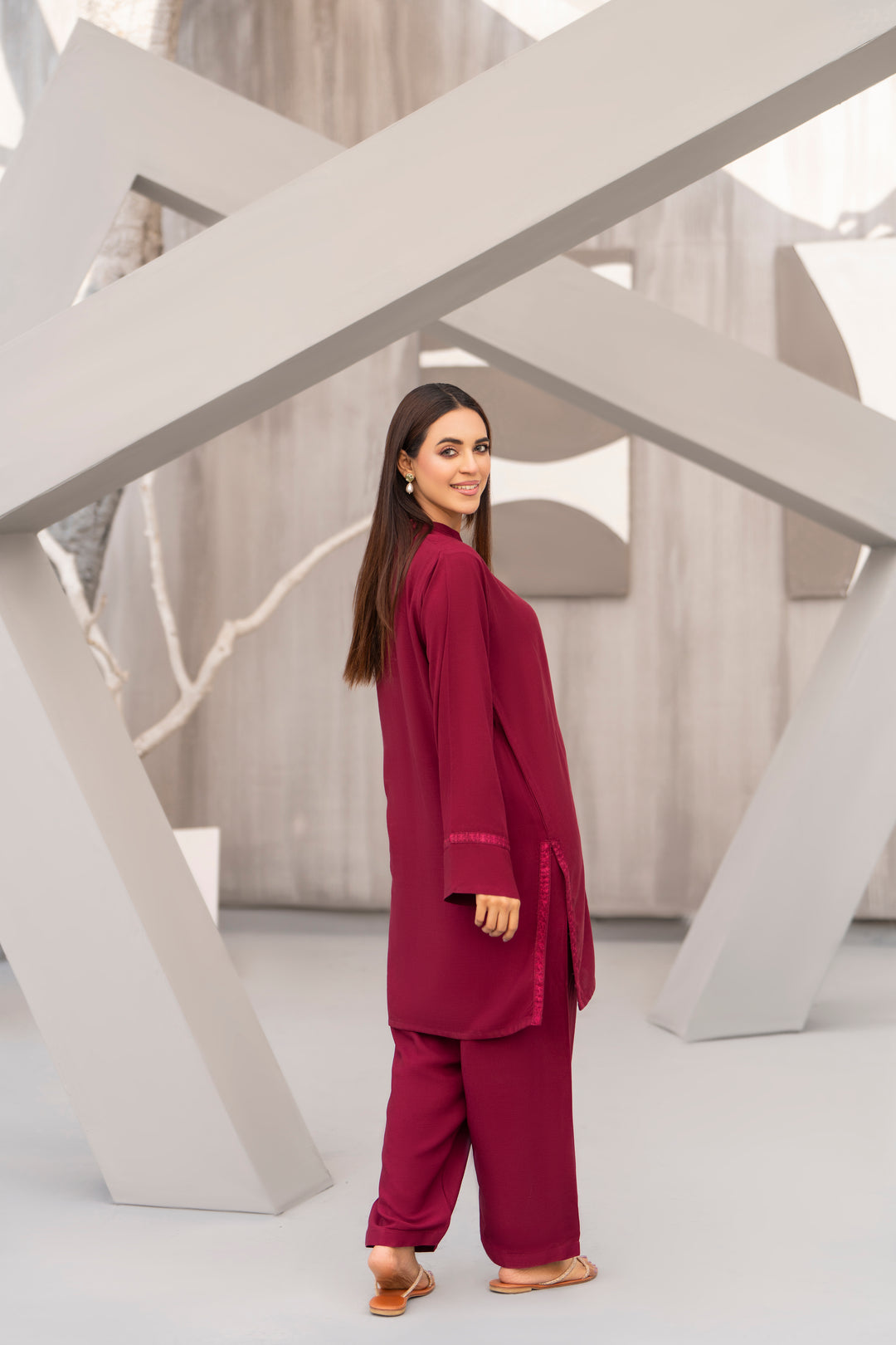 Maroon Aari Embroidered Silk Karandi 2pc