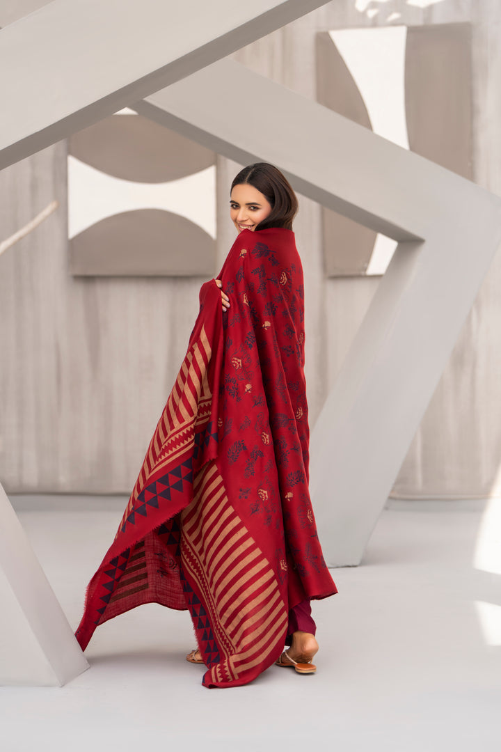 Maroon Aari Embroidered Silk Karandi 2pc