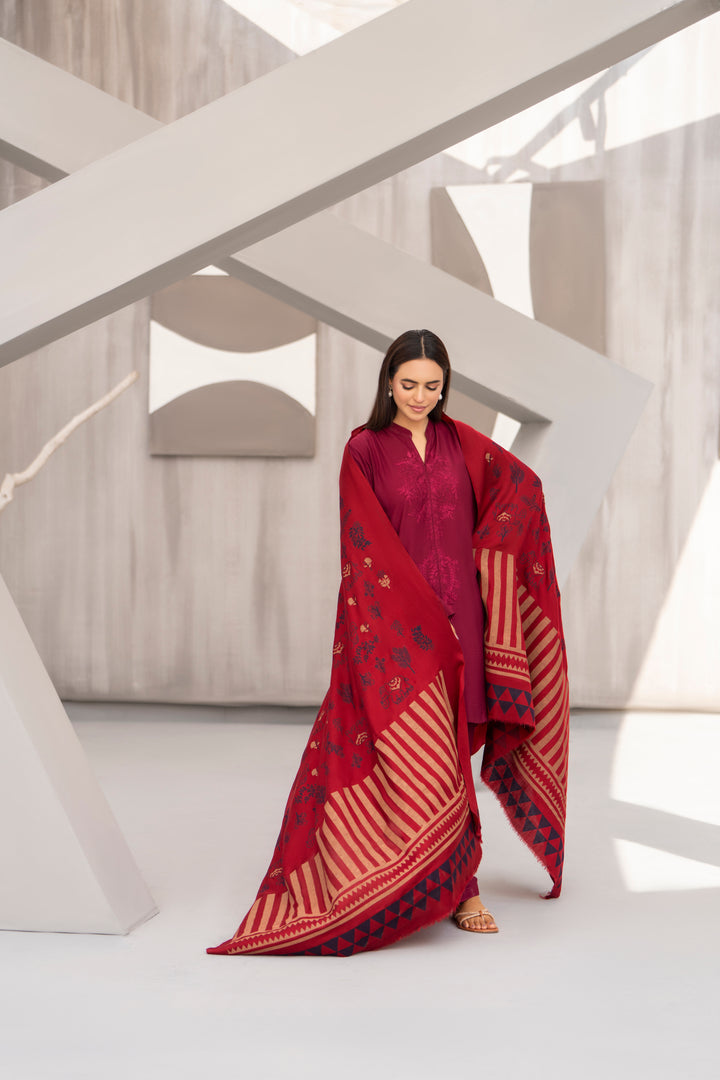 Maroon Hand Printed Shawl