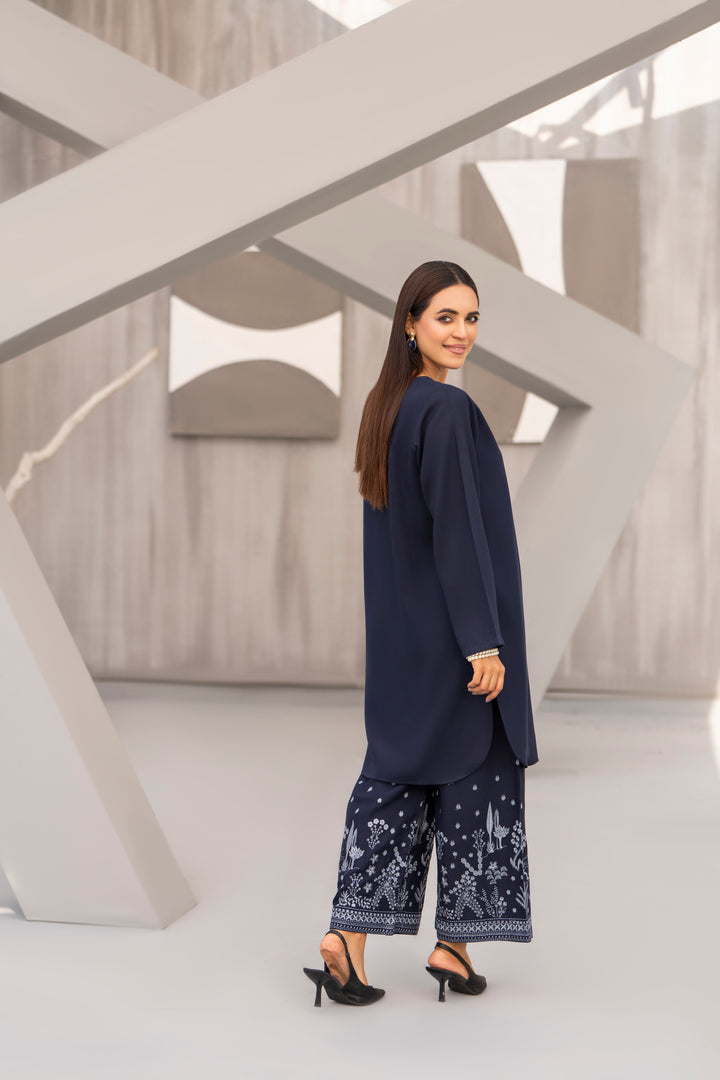 Navy Blue Silk Karandi Embroidered 2pc