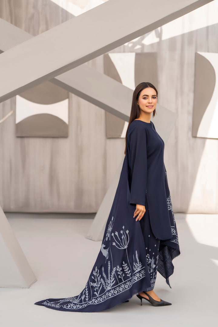 Navy Hand Printed Shawl