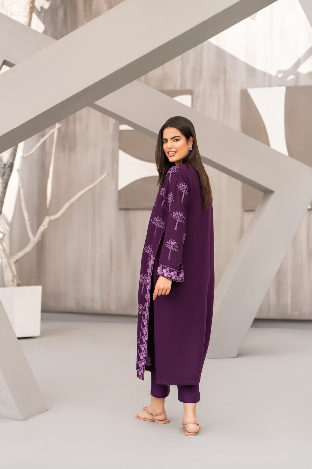 Purple Silk Karandi Embroidered 2pc