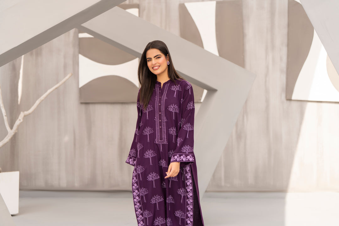 Purple Silk Karandi Embroidered 2pc