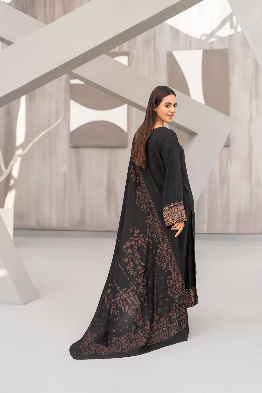 Black Hand Printed Shawl