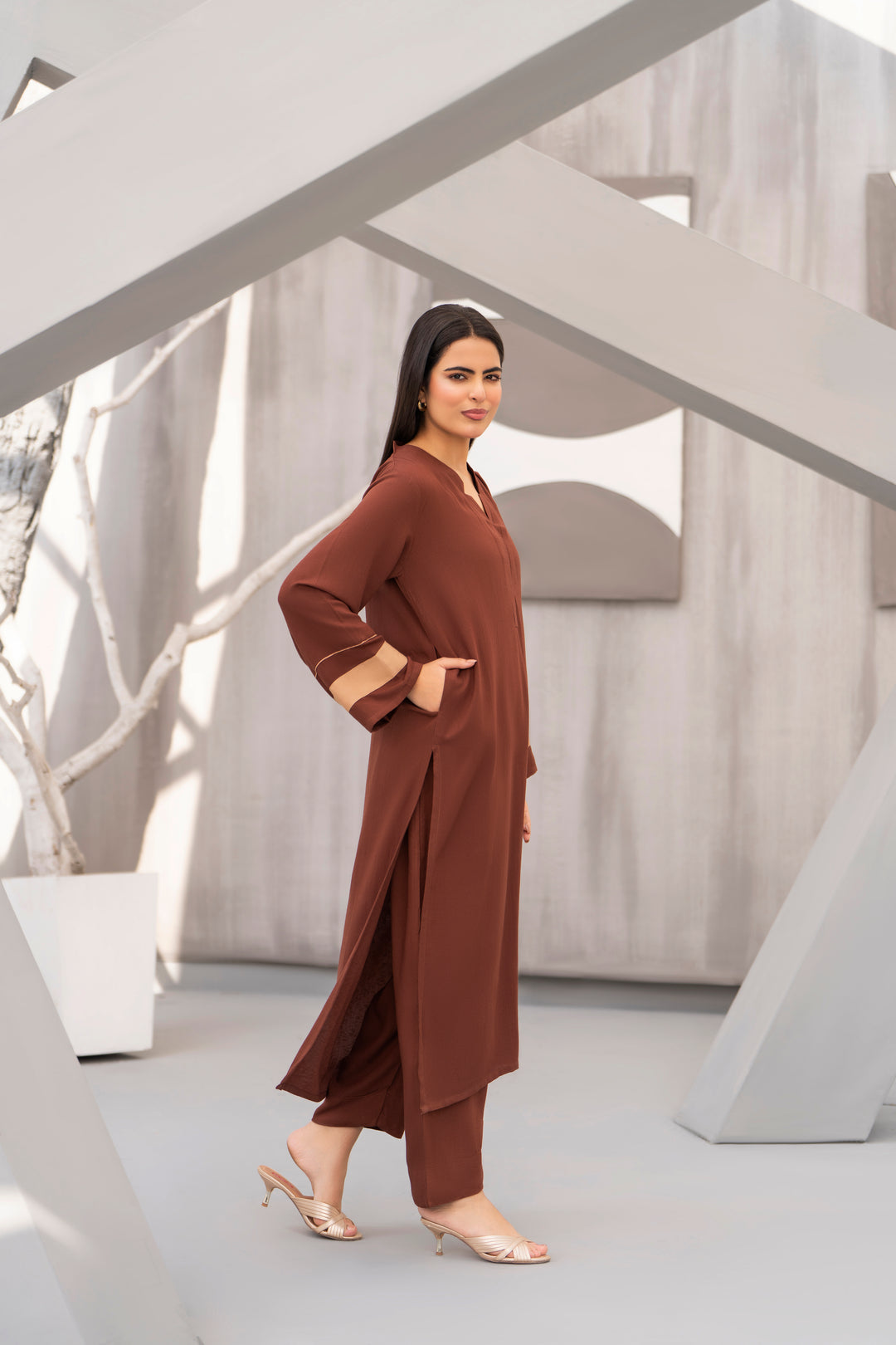 Brown Silk Karandi Solid 2pc