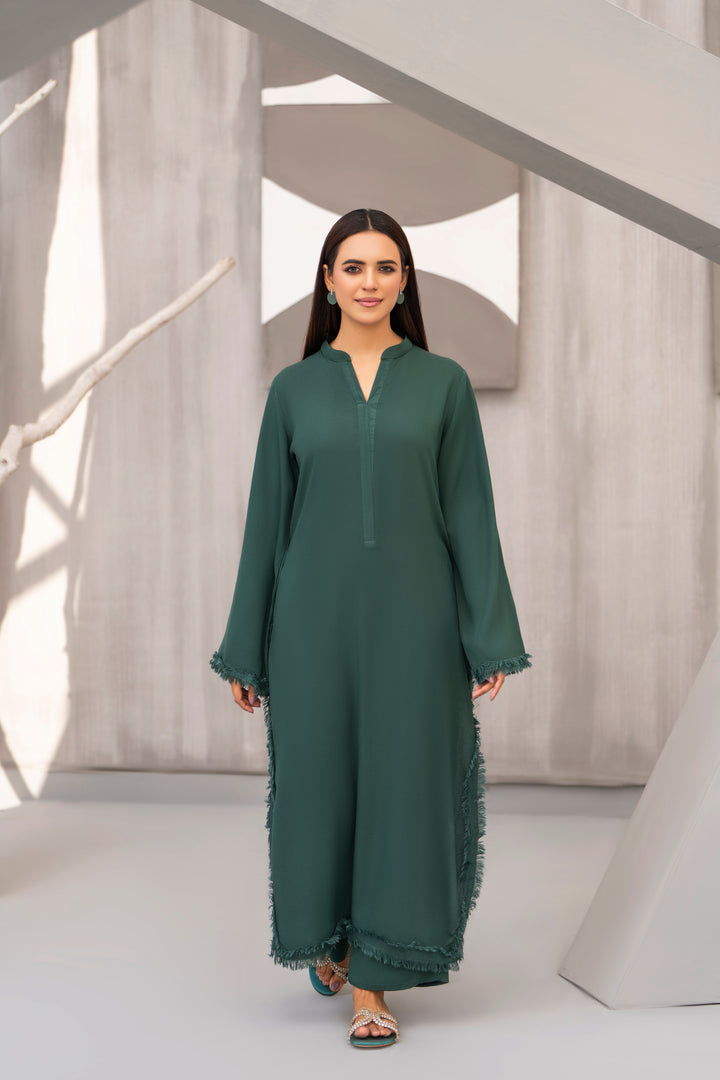 Bottle Green Silk Karandi Solid 2pc