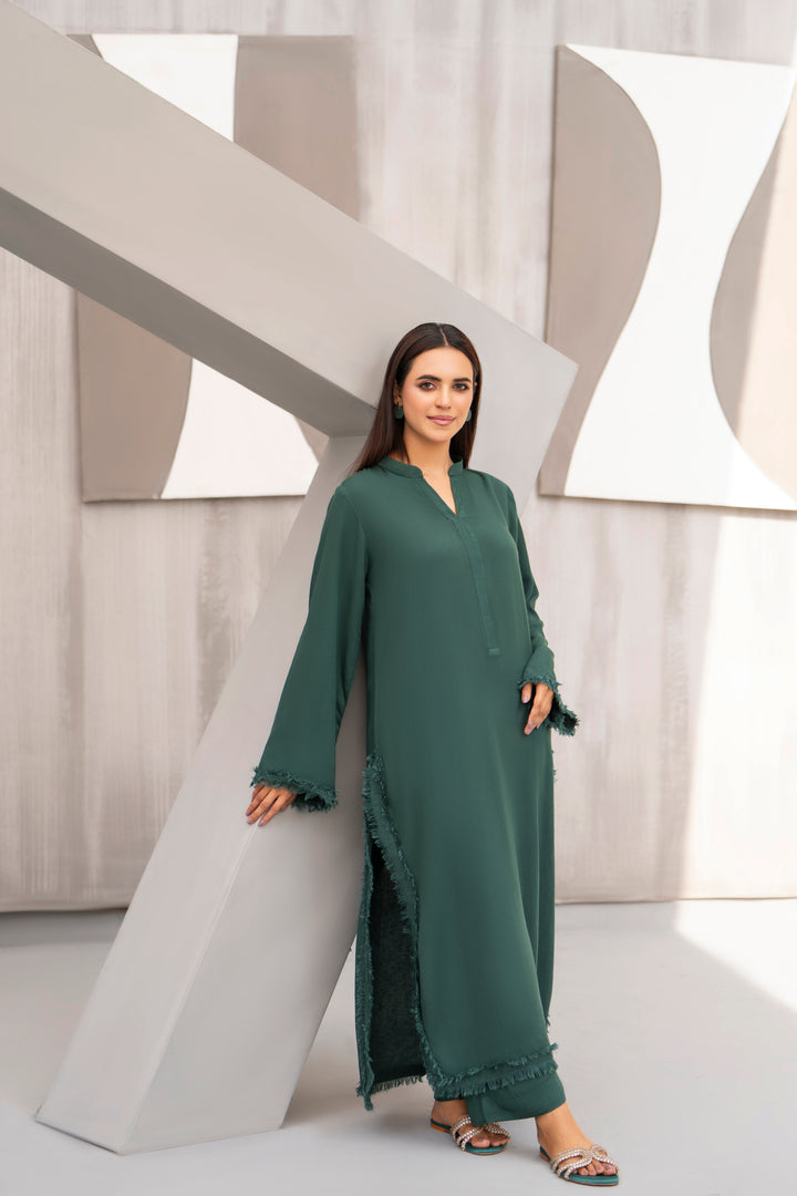 Bottle Green Silk Karandi Solid 2pc