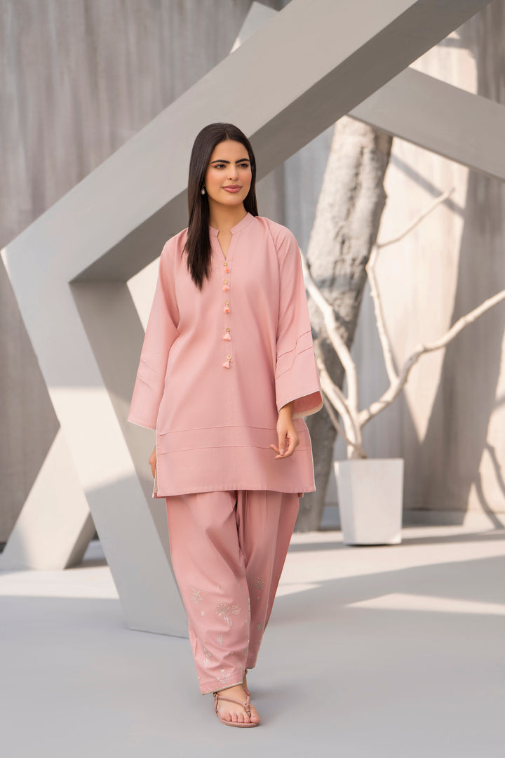 Blush Pink Embroidered Khaddar 2pc