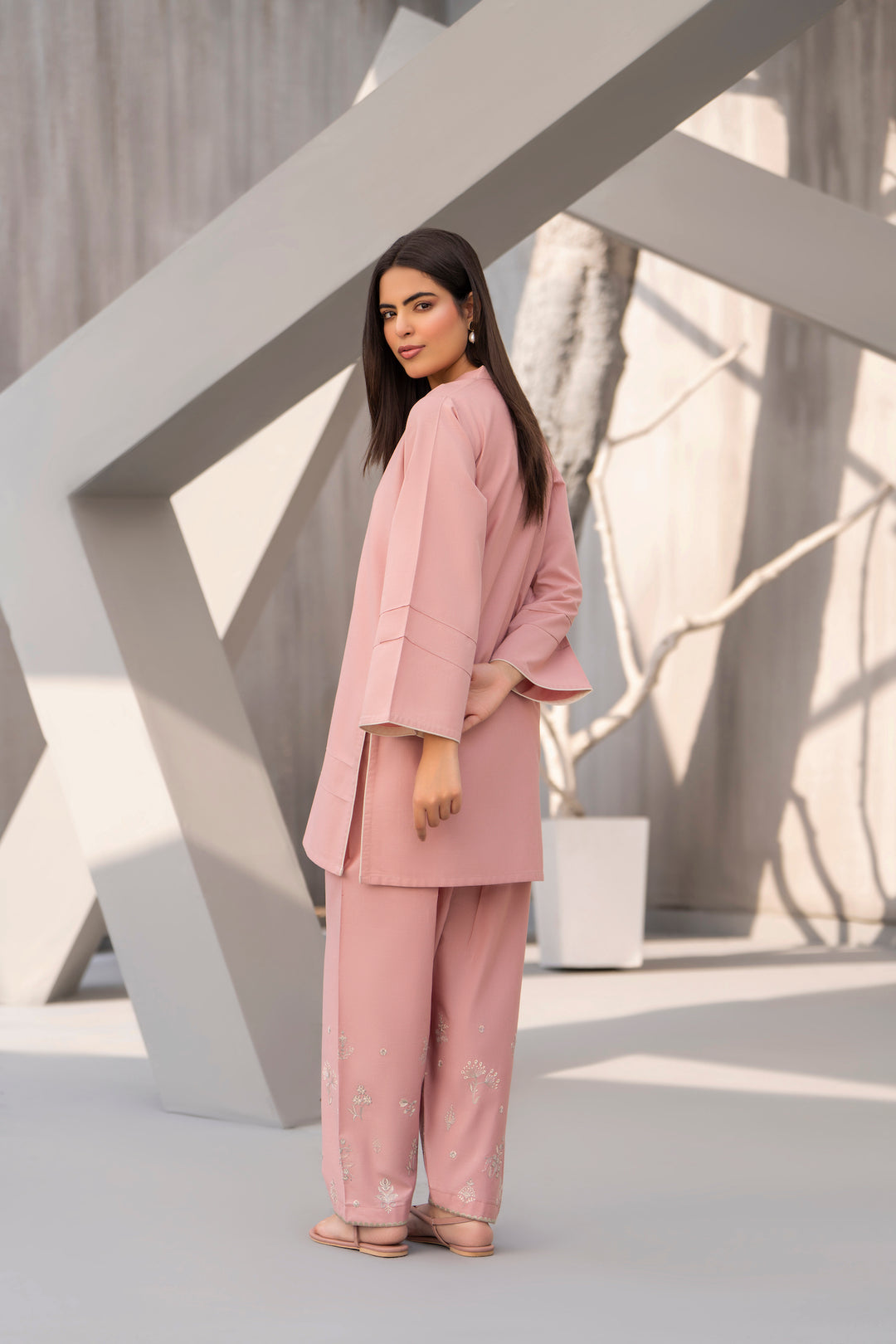 Blush Pink Embroidered Khaddar 2pc