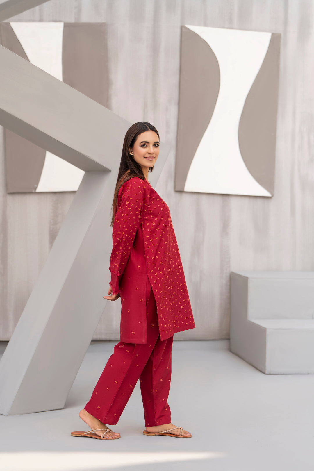 Maroon Embroidered khaddar 2pc