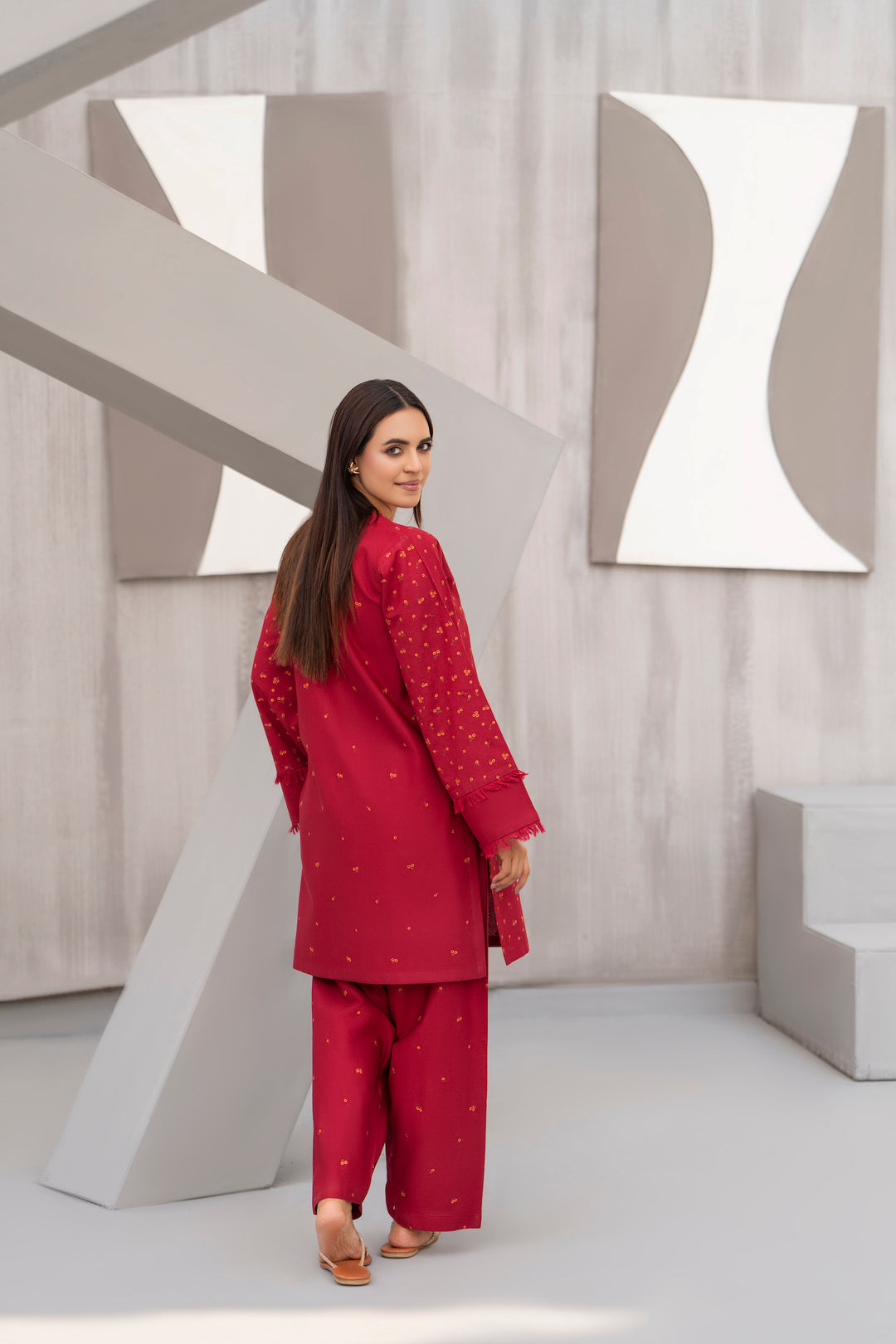 Maroon Embroidered khaddar 2pc