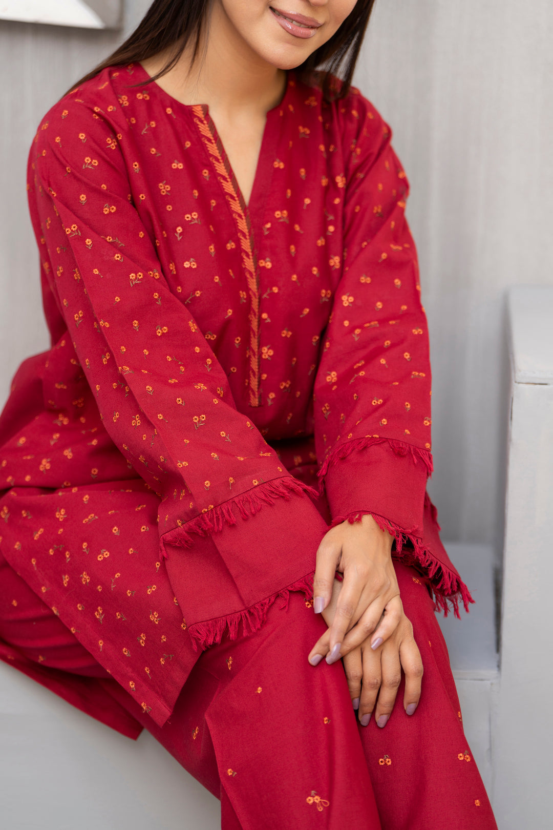 Maroon Embroidered khaddar 2pc