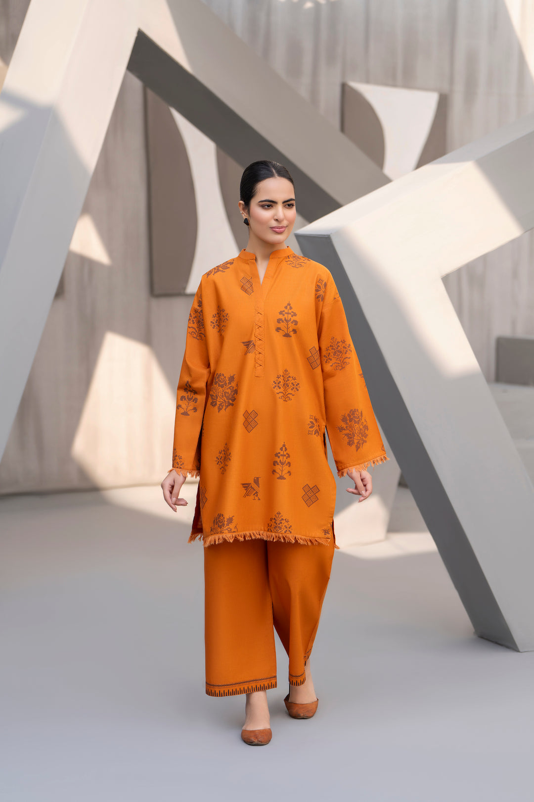 Rust HandPrinted khaddar 2pc