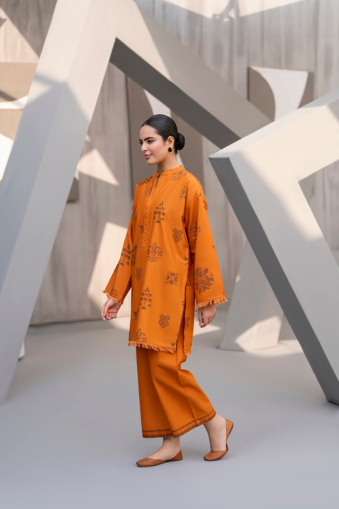 Rust HandPrinted khaddar 2pc