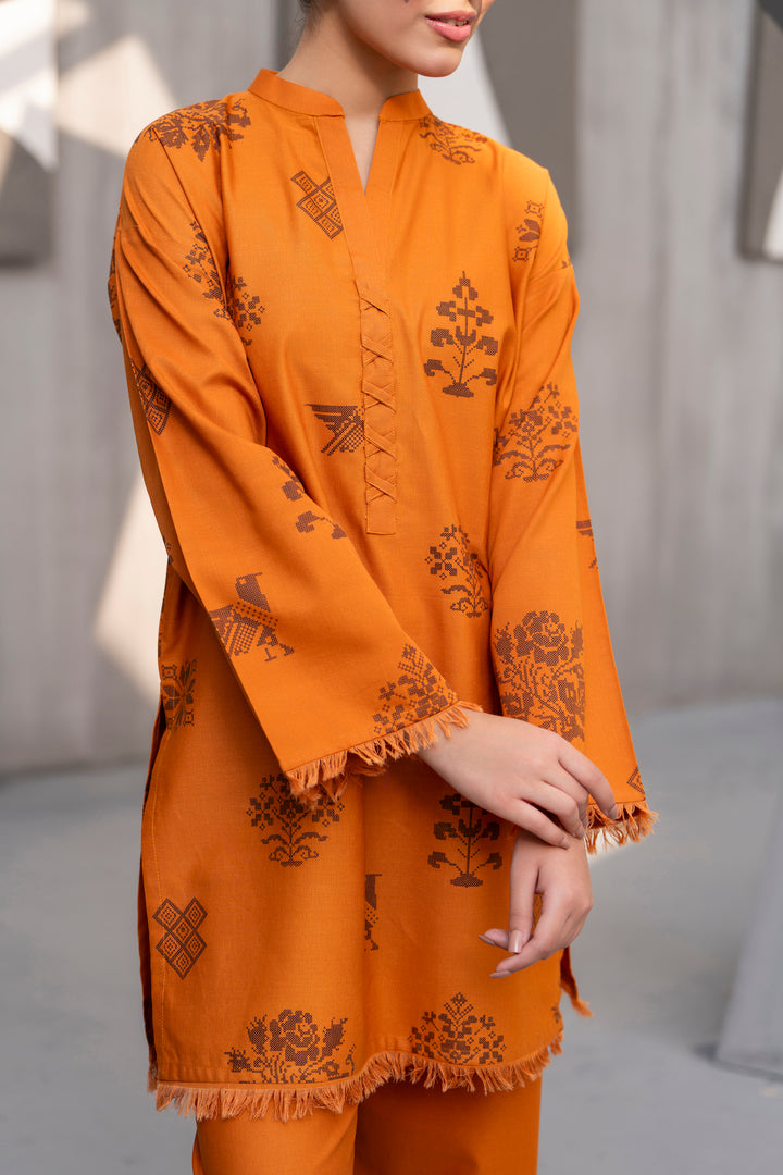 Rust HandPrinted khaddar 2pc