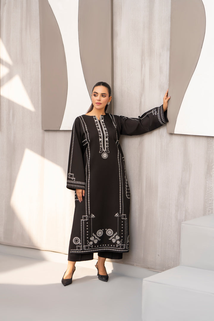 Black Handprinted Khaddar 2pc