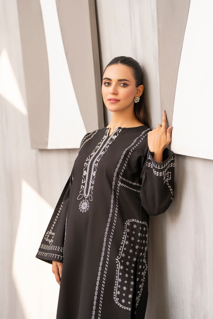 Black Handprinted Khaddar 2pc