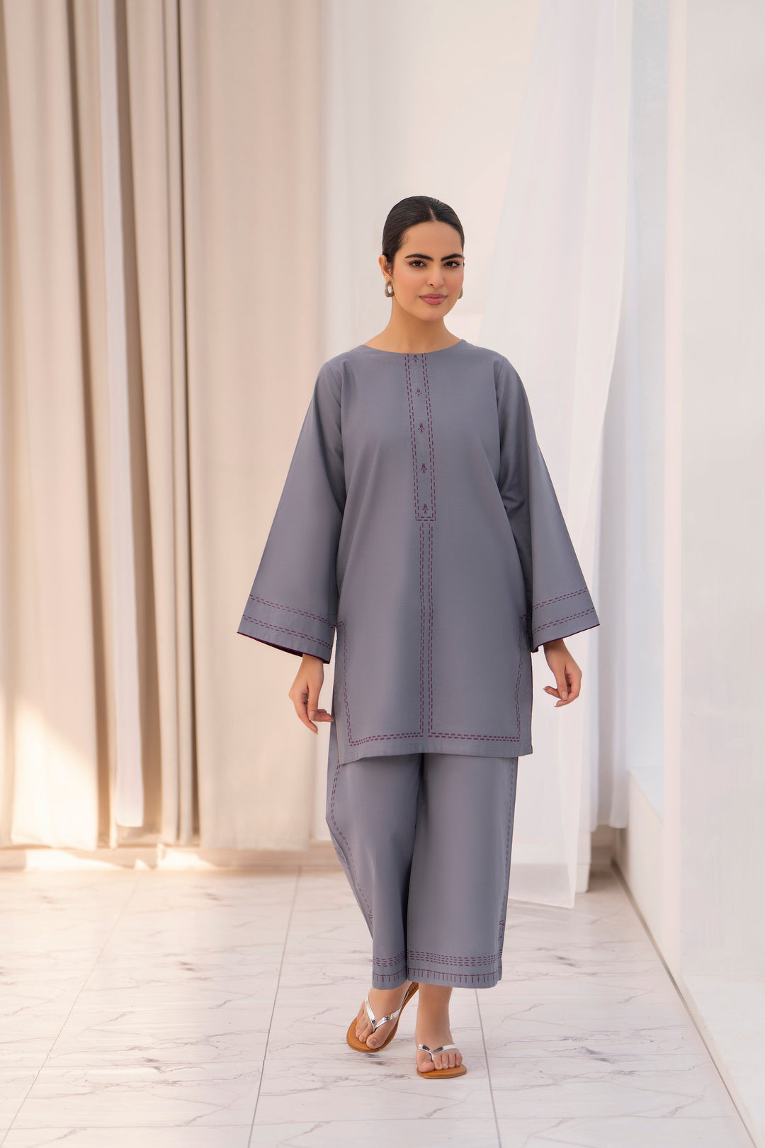 Grey Handprinted khaddar 2pc