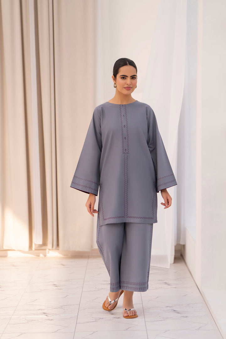 Grey Handprinted khaddar 2pc