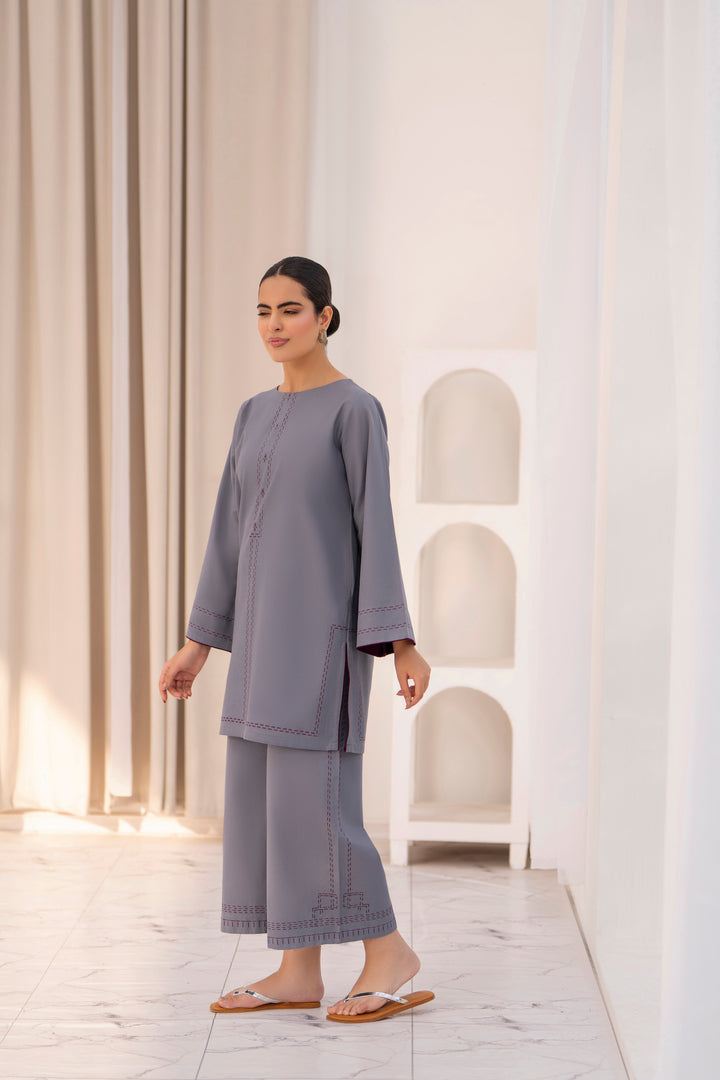 Grey Handprinted khaddar 2pc