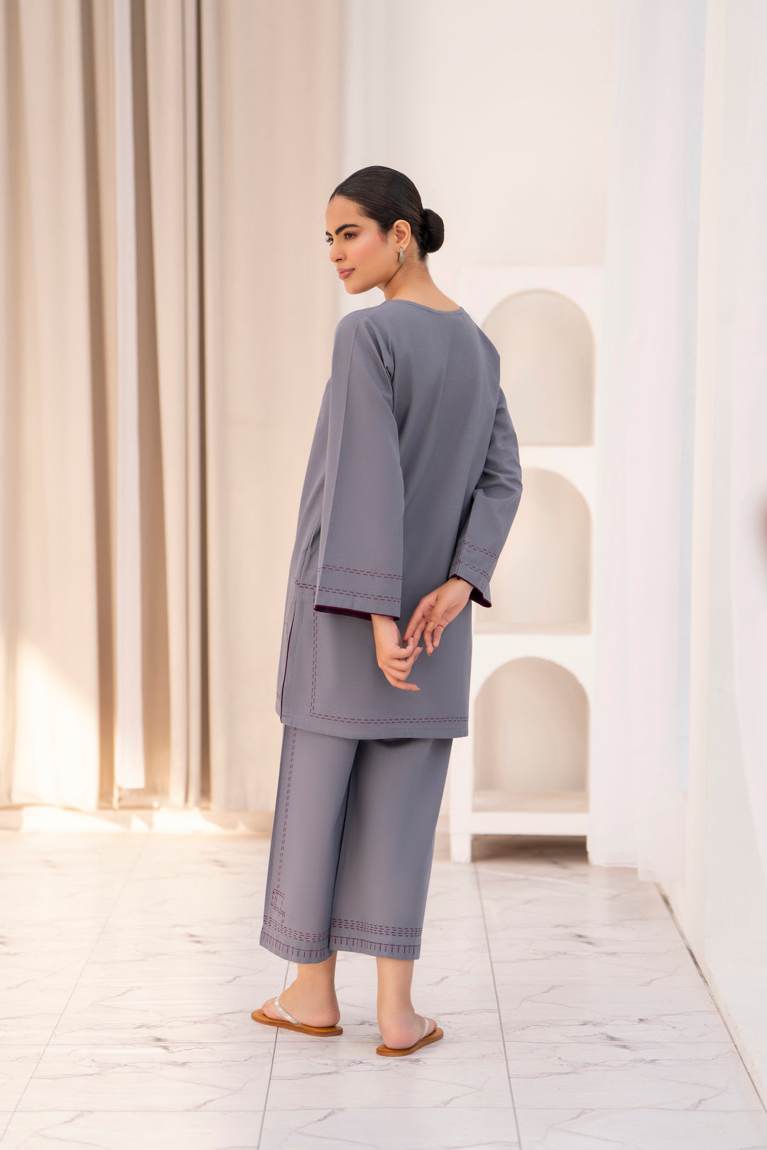 Grey Handprinted khaddar 2pc