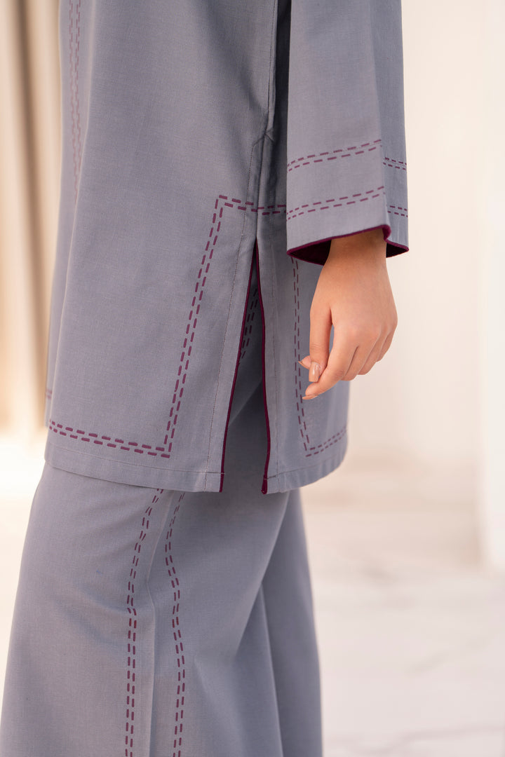 Grey Handprinted khaddar 2pc