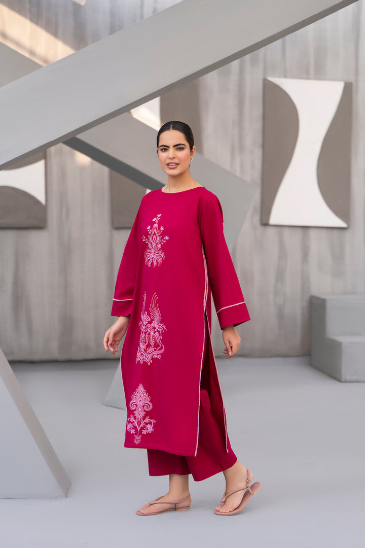 Fuschia Pink Embroidered Khaddar 2pc