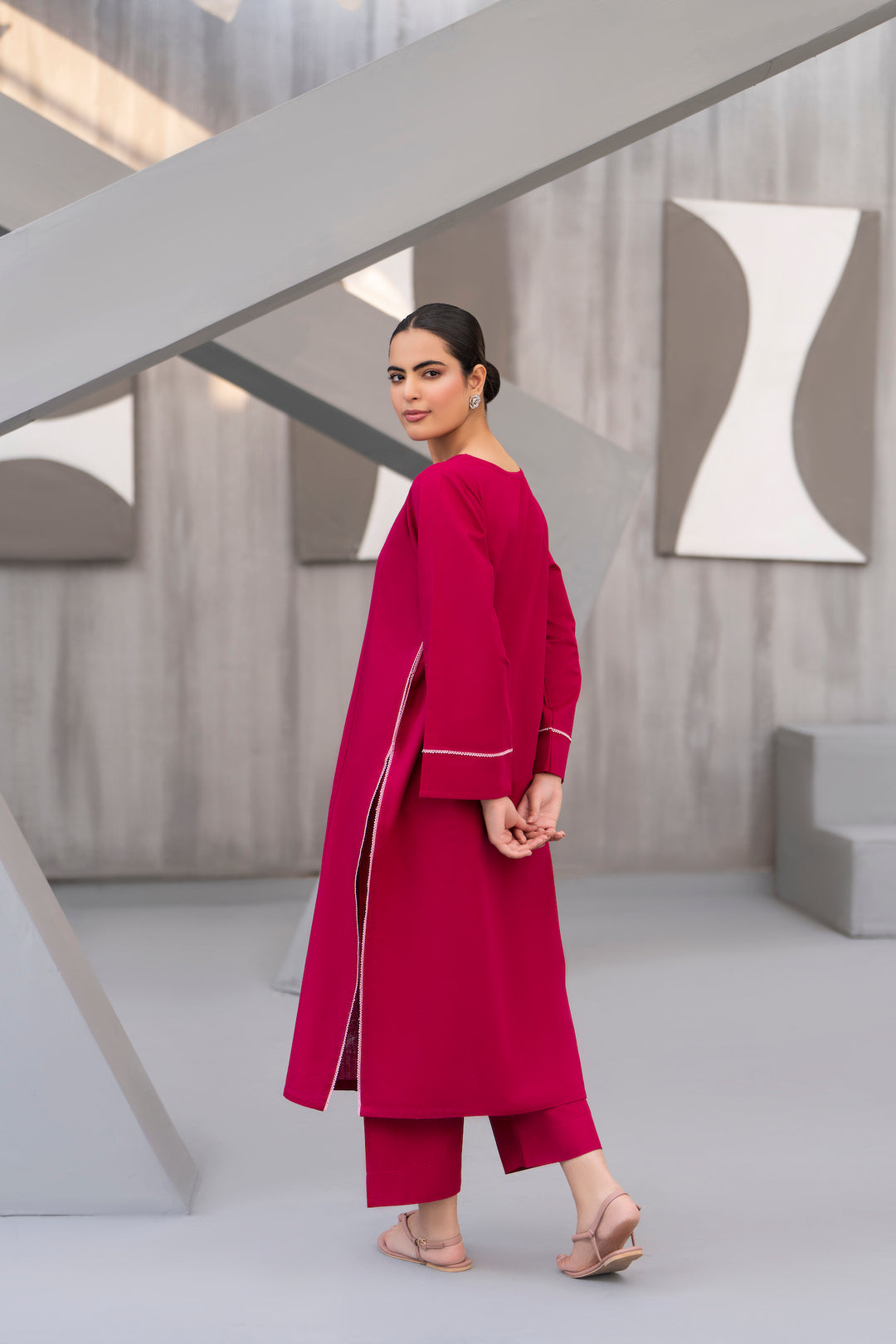 Fuschia Pink Embroidered Khaddar 2pc