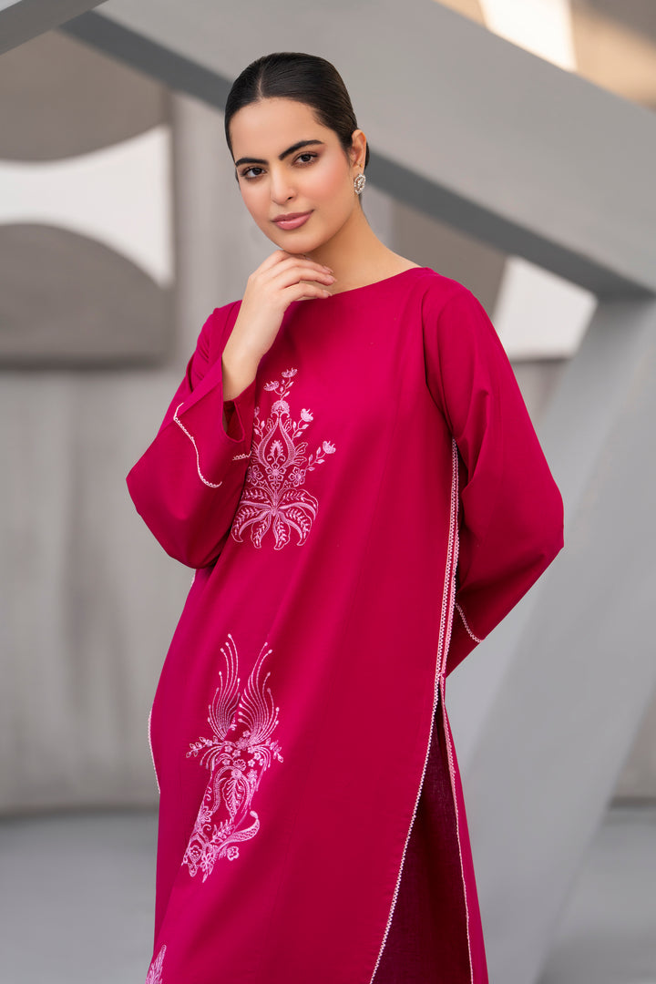 Fuschia Pink Embroidered Khaddar 2pc
