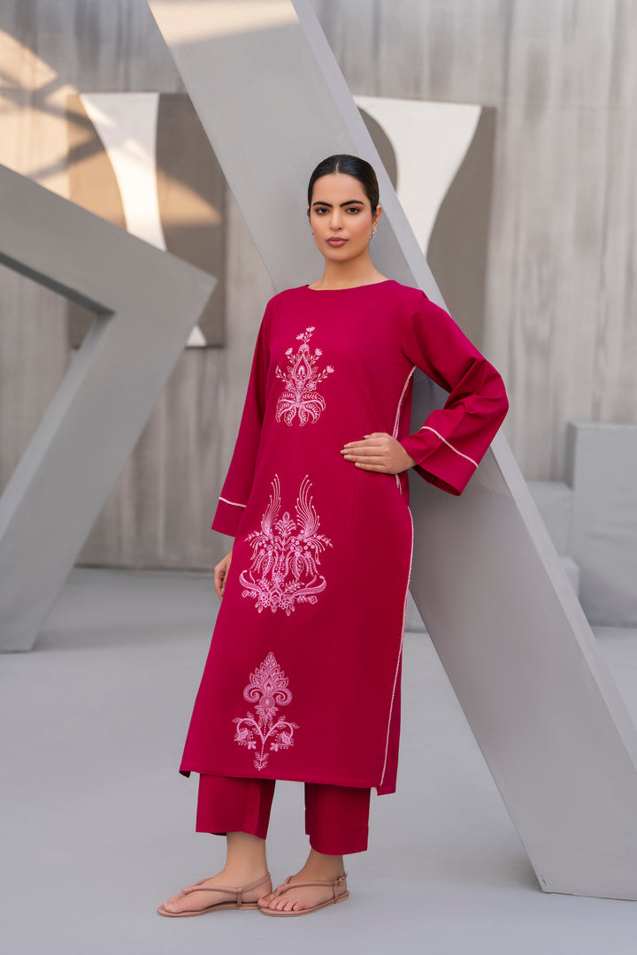 Fuschia Pink Embroidered Khaddar 2pc