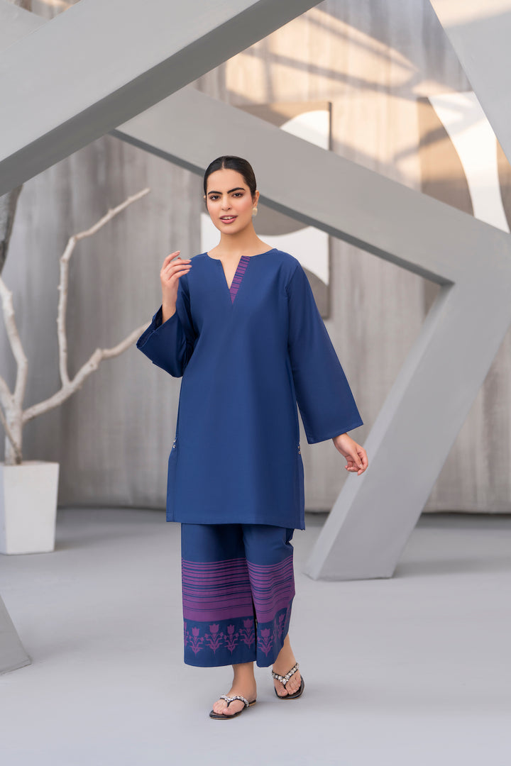 Royal blue Handprinted Khaddar 2pc