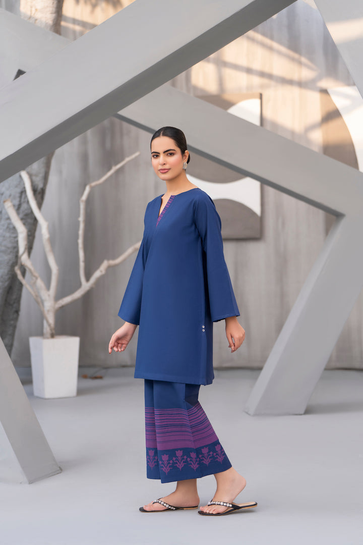 Royal blue Handprinted Khaddar 2pc