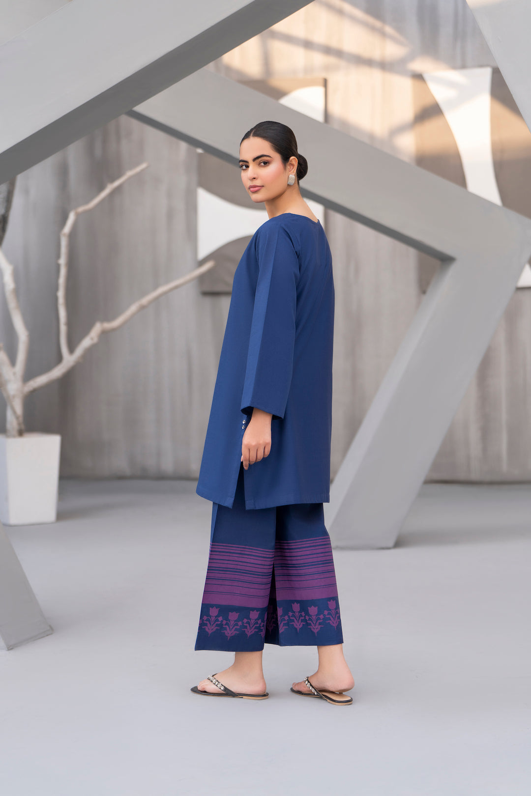 Royal blue Handprinted Khaddar 2pc