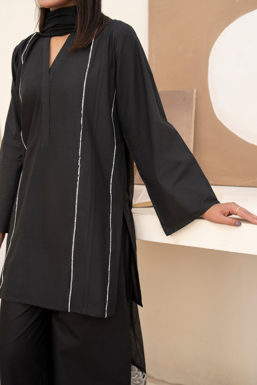 Black and White Embroidered 3pc