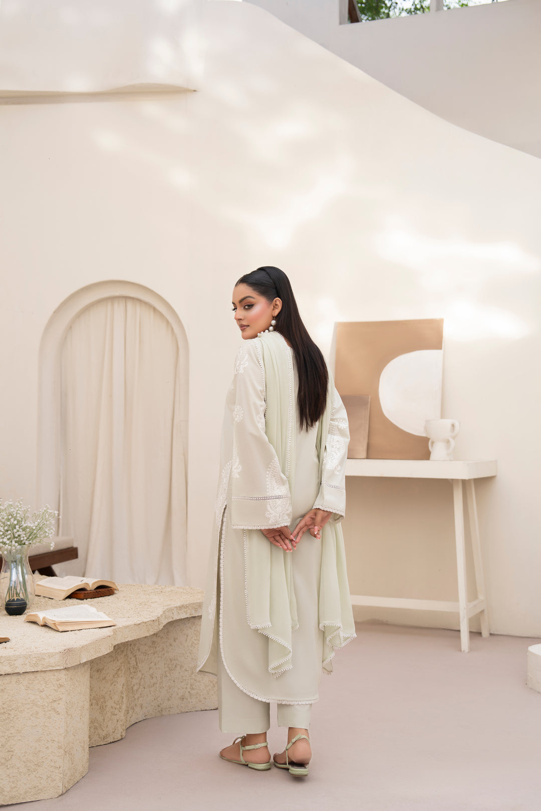 Pistachio Green Aari Embroidered 3pc