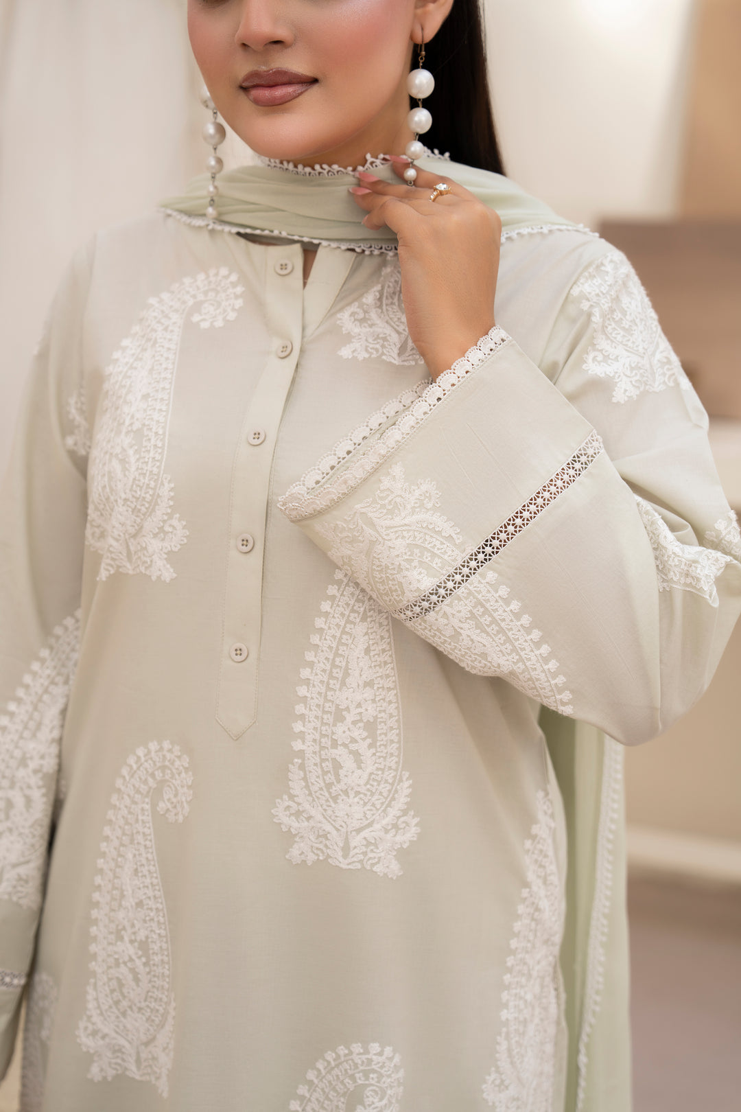 Pistachio Green Aari Embroidered 3pc