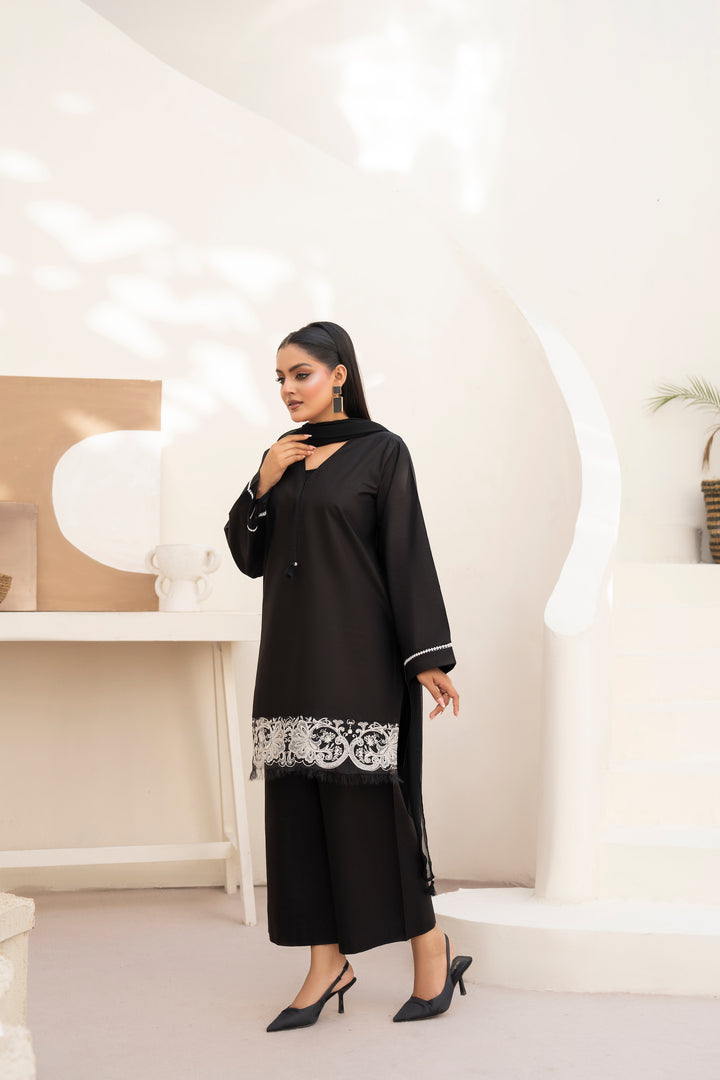 Black and White Embroidered 3 pc
