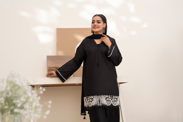 Black and White Embroidered 3 pc