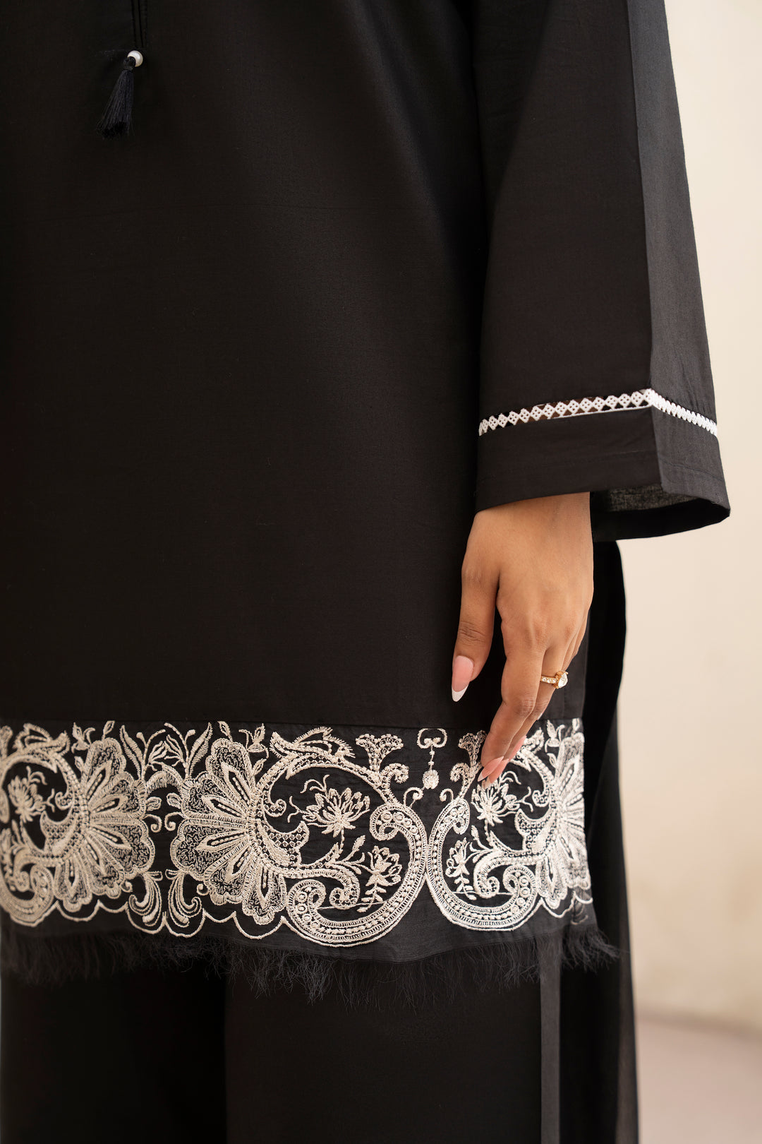 Black and White Embroidered 3 pc